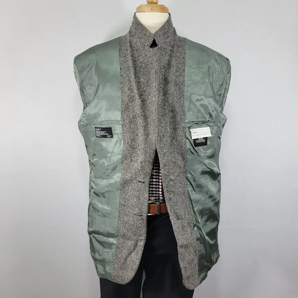 Stafford‎ Men's Tweed Sport Coat Blazer Two Button Gray Wool Elbow Patches 44L